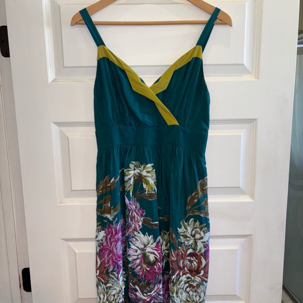 Anthropologie Maeve Impressionist Dress 6 Green Artsy Floral Whimsigoth Feminine - Picture 2 of 9